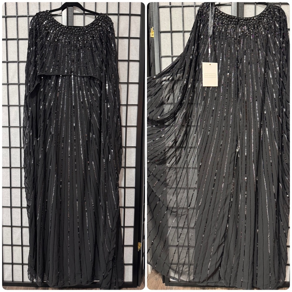 MacDuggal Black Embellished Beaded Column Cape Gown size 18 - Picture 7 of 15